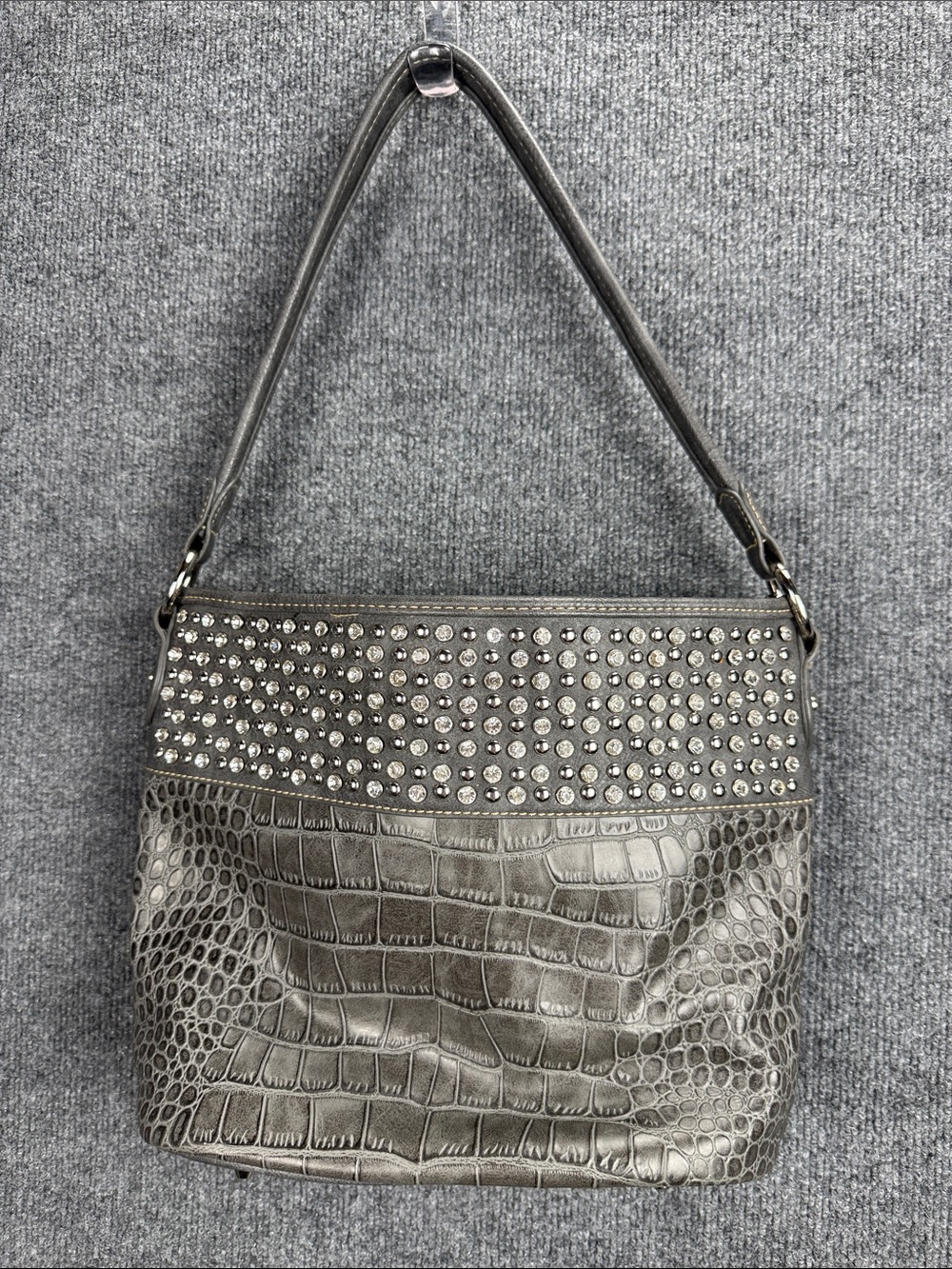 Montana West Gunmetal Croc-Embossed Studded, Concealed Carry Shoulder Bag